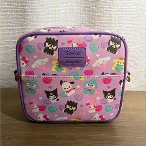 Sanrio Mini Crossbody Bag in Pink and Purple with Character Heart Print